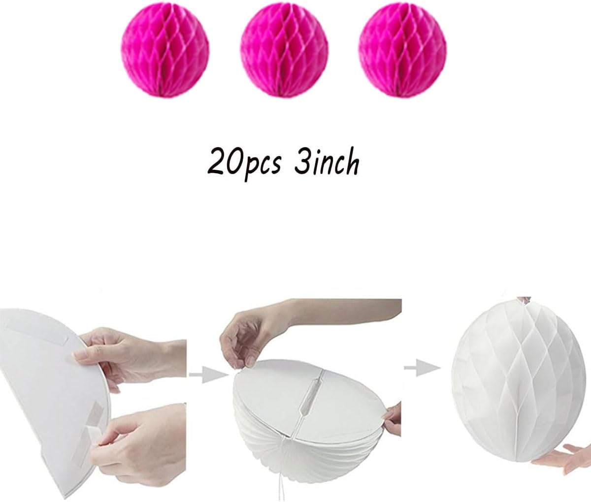 20pcs 3inch Honeycomb Flower Balls Party Honeycomb Balls Decoration Paper Flower Balls Tissue Paper Flower Ball Pom Poms Ball for Birthday Wedding Home Decor (3inch, Hot Pink)