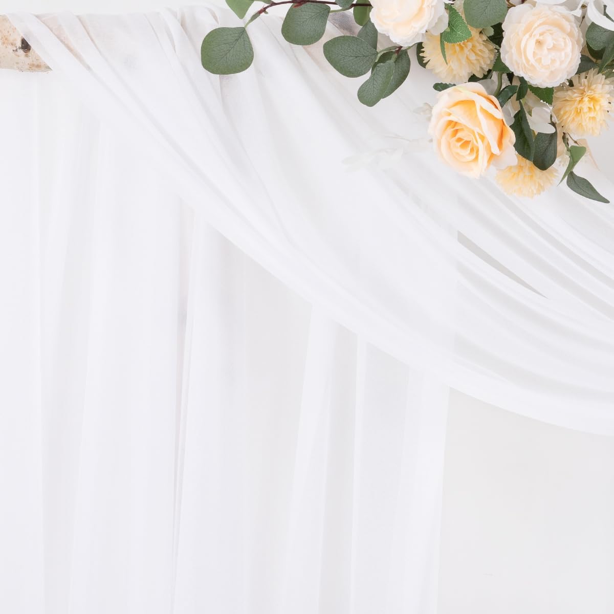 Socomi White Sheer Wedding Arch Draping Fabric 29" x 20Ft 4 Panels Outdoor Curtain Drapes Extra Long for Bridal Baby Shower Ceremony Birthday Party Decor