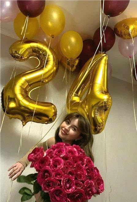 40 Inch Gold Large Number 24 42 Birthday Balloon, Giant Numbers 24 42 Balloons, Foil Mylar Big Balloons for Anniversary Graduation Supplies Decorations
