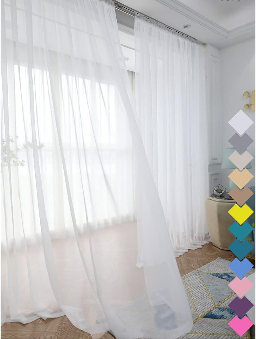 Window Ivory Sheer Curtains 48 x 72 Inches 2 Panels - Clear Basic Rod Pocket Panel for Home, Living Room, Bedroom, Kids Room
