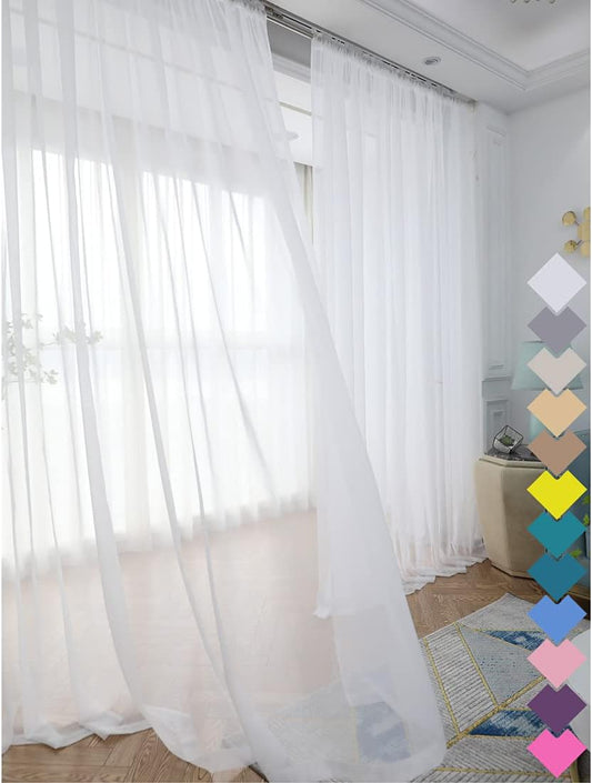 Window White Sheer Curtains 60 Inches Width 95 Inches Long 2 Panels Sheer Curtains Clear Curtains Basic Rod Pocket Panel for Home/Living Room/Bedroom/Kids Room