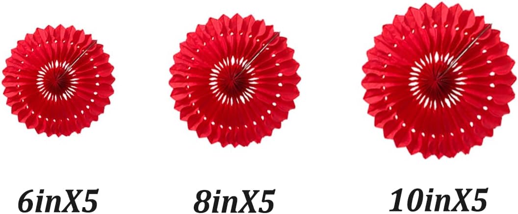15pcs 6'' 8'' 10'' Red Paper Fans Decorations Round Tissue Paper Fans Hanging Paper Fans Set Party Paper Honeycomb Fans Decorations for Party Birthday Wedding Events Red Pack