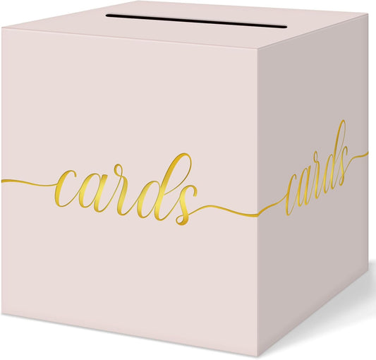 QIKSION Blush Pink Wedding Card Box, Rose Gold Foil Gift Card Box for Party, Wedding Reception, Graduation, Birthday, Baby Shower, Raffle