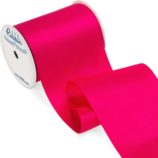 Ribbli Fuchsia Satin Ribbon 4 Inch Wide Shocking Pink Ribbon for Wedding Chair Sash Grand Opening Ceremony Big Bows Gift Wrapping Floral Crafts Cake Decor-Double Faced Satin Continuous 10 Yards