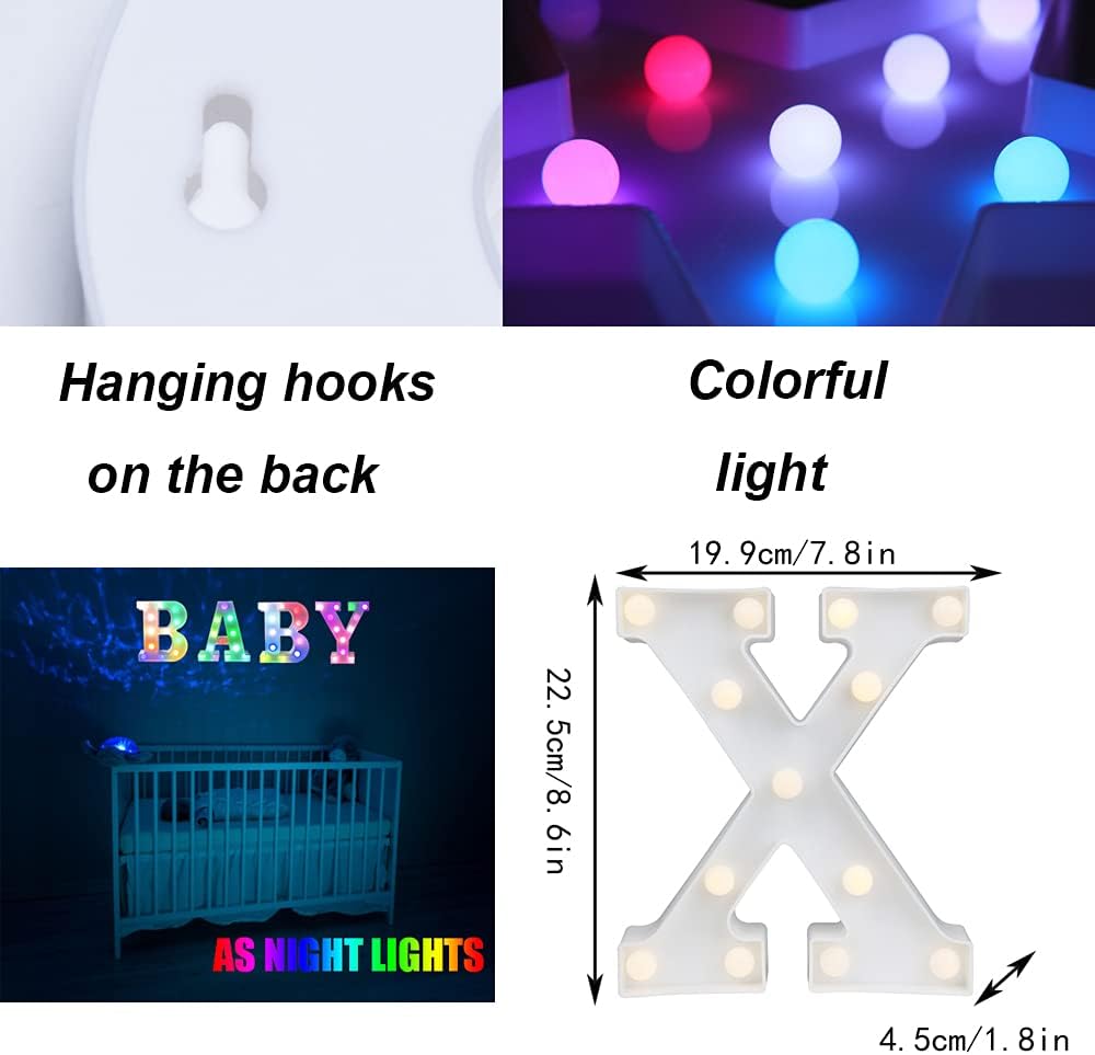 Light Up Colorful LED Marquee Letter lights, 18 Colors Changing Alphabet Letters Sign with Remote Timer for Night Light Girls Bedroom Wedding Birthday Party Lamp Christmas Home Bar Decor- Colorful X