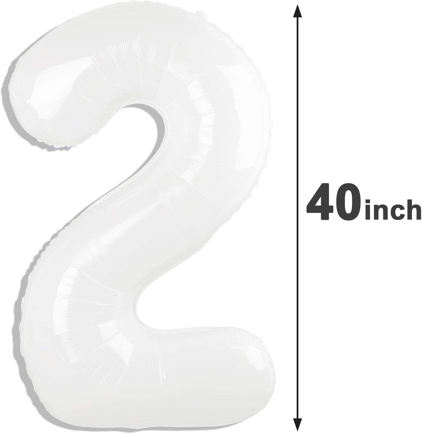 White 40 Inch Big Number Balloon Birthday Decoration, Number 2 Helium Balloon 12 20 22 23 24 26 2025 New Years Celebration, Boy Girl Baby Anniversary Party Graduations Supplies Decorations