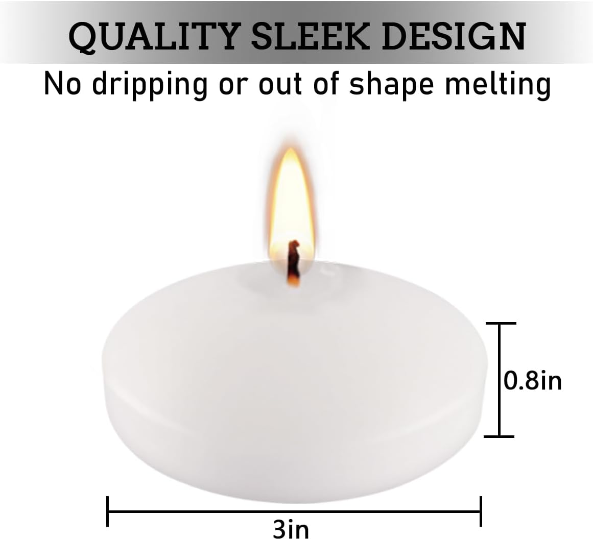 White Floating Candles Set of 36, Unscented Candles for Weddings, Pool Party, Home Decor Holiday & Dinner Centerpieces (3 Inch)