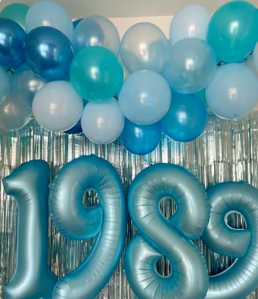Pearl Blue 8 Number Balloon,Foil Number 8 Balloon 40 Inch, Helium Mylar Eight Number 8 18 28 38 48 58 80 88 Birthday Balloons, 8th Pearl Blue Women Men Wedding Anniversary, Graduations Party Supplies
