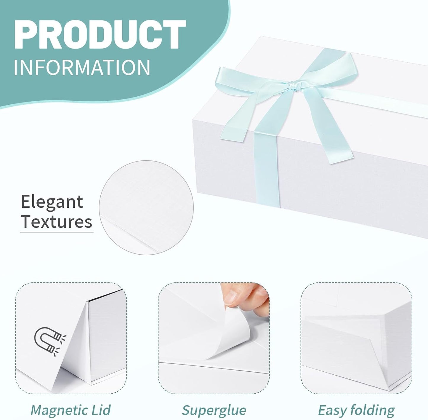 Rinrda 5 Pack Large White Gift Box,13.75"x9"x4.5", Gift Boxes with Magnetic Lids for Presents Closure Gift Packing for Birthday,Christmas, Halloween,Wedding,Bridal Gifts,Mother's Day Gift Packging