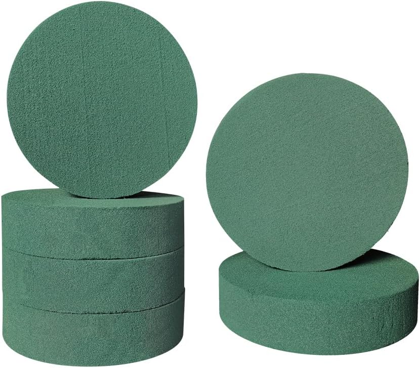 6 Pcs Round Floral Foam Blocks Each (6” X 1.5”) Green Wet & Dry Flower Foam for Fresh & Artificial Flower Arrangements, DIY Crafts, Arts, Weddings, Birthdays and Garden Decorations (Size: 6 Inch)