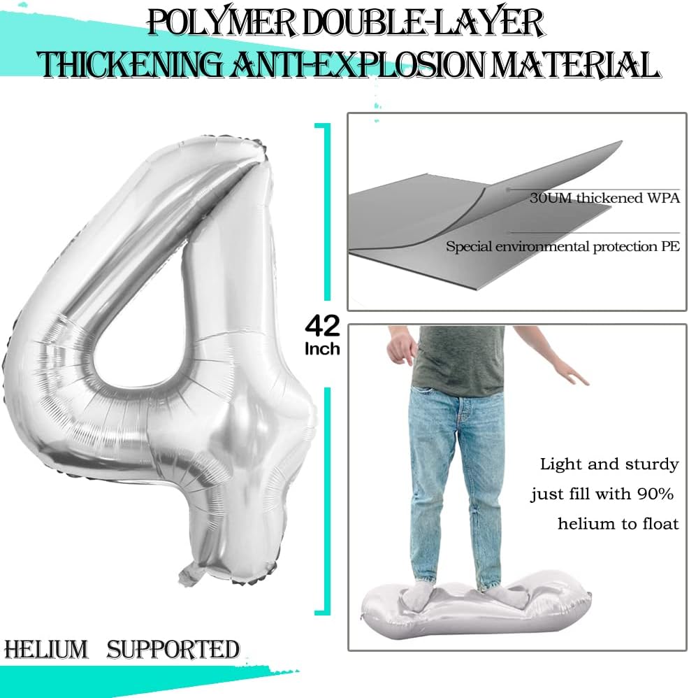 GOER Number 14 Balloons for 14th Birthday Sweet 14 Party Decorations,42 Inch Jumbo Foil Helium 41 Balloons for 41st Birthday Party Decoration (Silver)