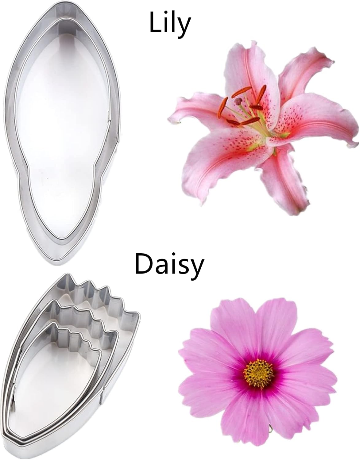 7set Stainless Steel Gum Paste Flower Cutter Flower Petals Cutter Fondant Sugar Paste Cutter Molds Cookie DIY Making Tools for Wedding Birthday Cake Decorating Tools