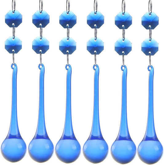 H&D 10pcs Suncatcher Crystal Raindrop Chandelier Prisms Pendants,Glass Prisms with Octagon Beads Lamp Curtain DIY Suncatcher Chandelier Parts (Cobalt Blue)
