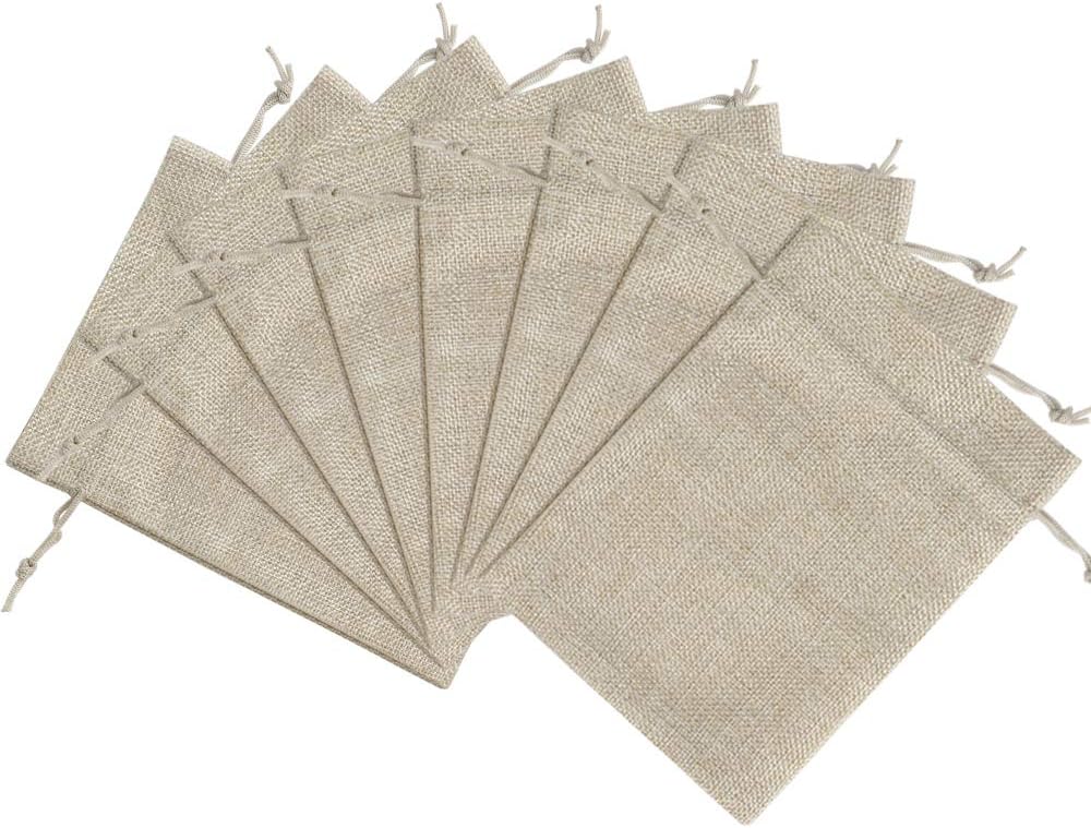 Lucky Monet 25/50/100PCS Burlap Gift Bags Wedding Hessian Jute Bags Linen Jewelry Pouches with Drawstring for Birthday, Party, Wedding Favors, Present, Art and DIY Craft (100Pcs, Cream, 5” x 7”)