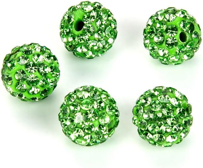 100pcs Adabele Grade A Suncatcher Crystal Rhinestone Pave Loose Beads 12mm Peridot Green Polymer Clay Disco Ball Spacers Compatible with Shamballa All Craft Jewelry Making DB12-16