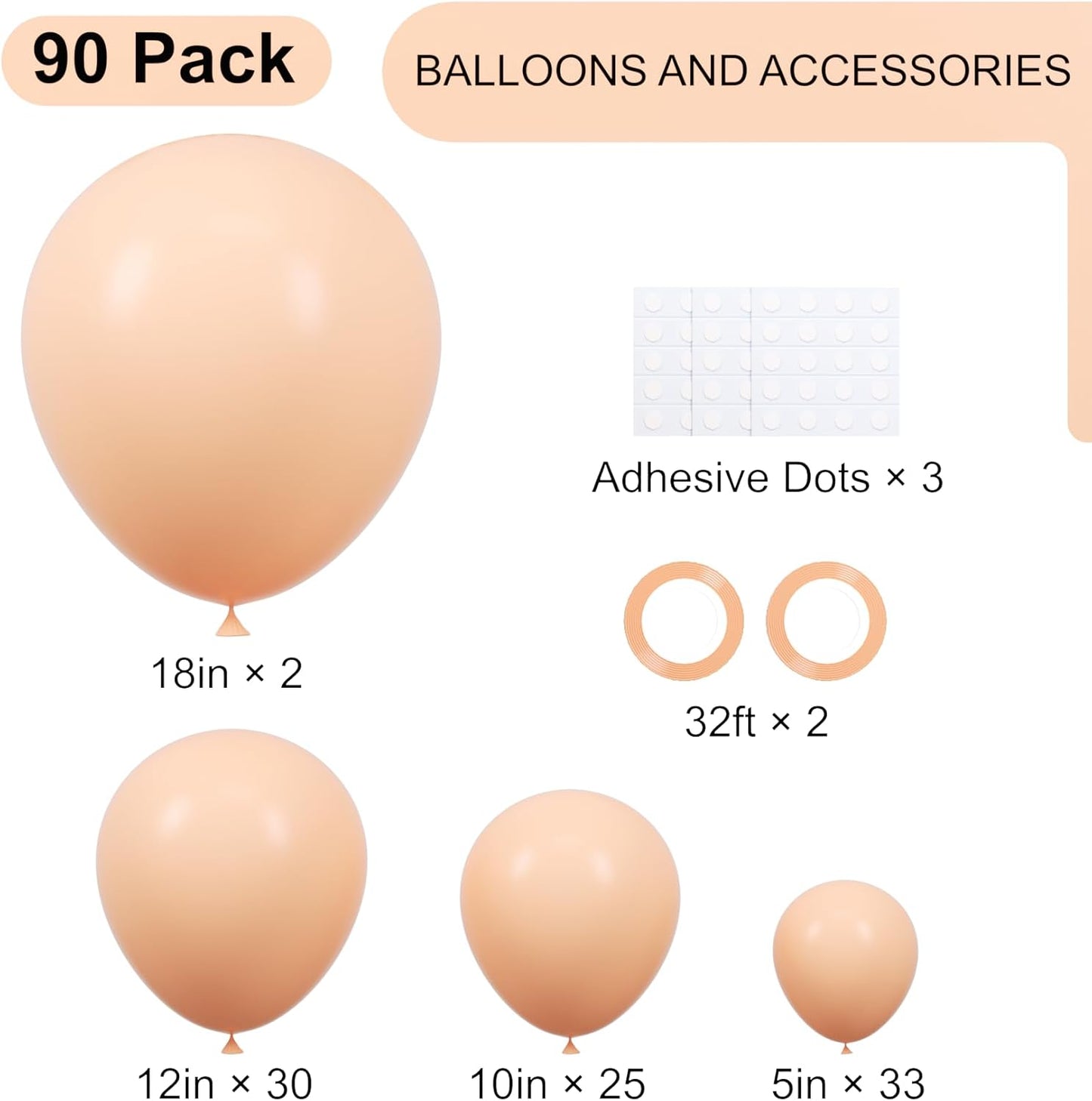 90pack Pastel Orange Balloons Different Size 18/12/10/5 Inch Orange Balloon Garland Arch Kit for Graduation, Wedding, Birthday, Princess Theme, Baby Shower, Anniversary Party Decorations