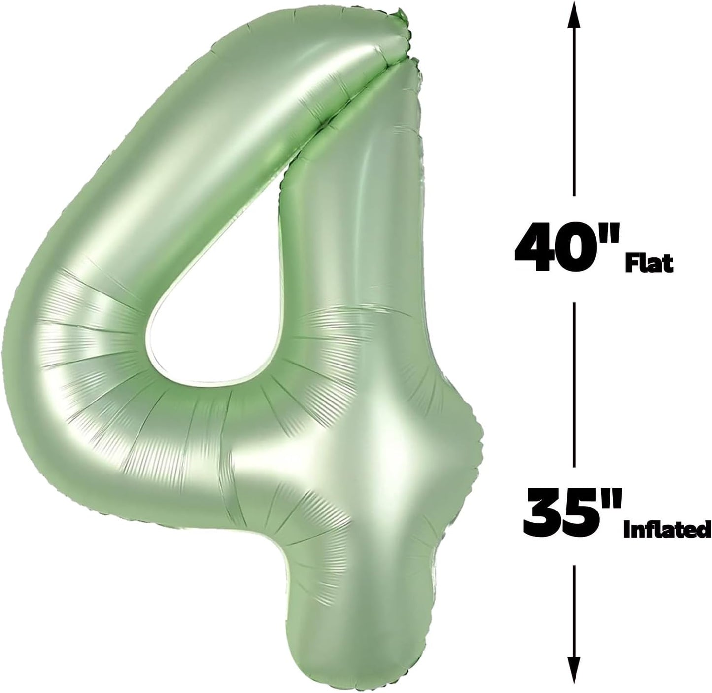 40 Inch Sage Green Large Number 4 Balloons, Giant Foil Number Four 14 24 34 40 44 Balloons, Oliver Green Mylar Big Balloon for Anniversary Graduation Decorations