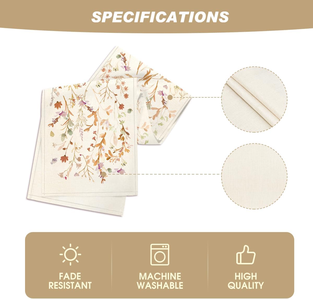 Artoid Mode Floral Leaves Fall Table Runner, Wild Flowers and Grasses Seasonal Autumn Kitchen Dining Table Decoration for Home Party Decor 13x120 Inch