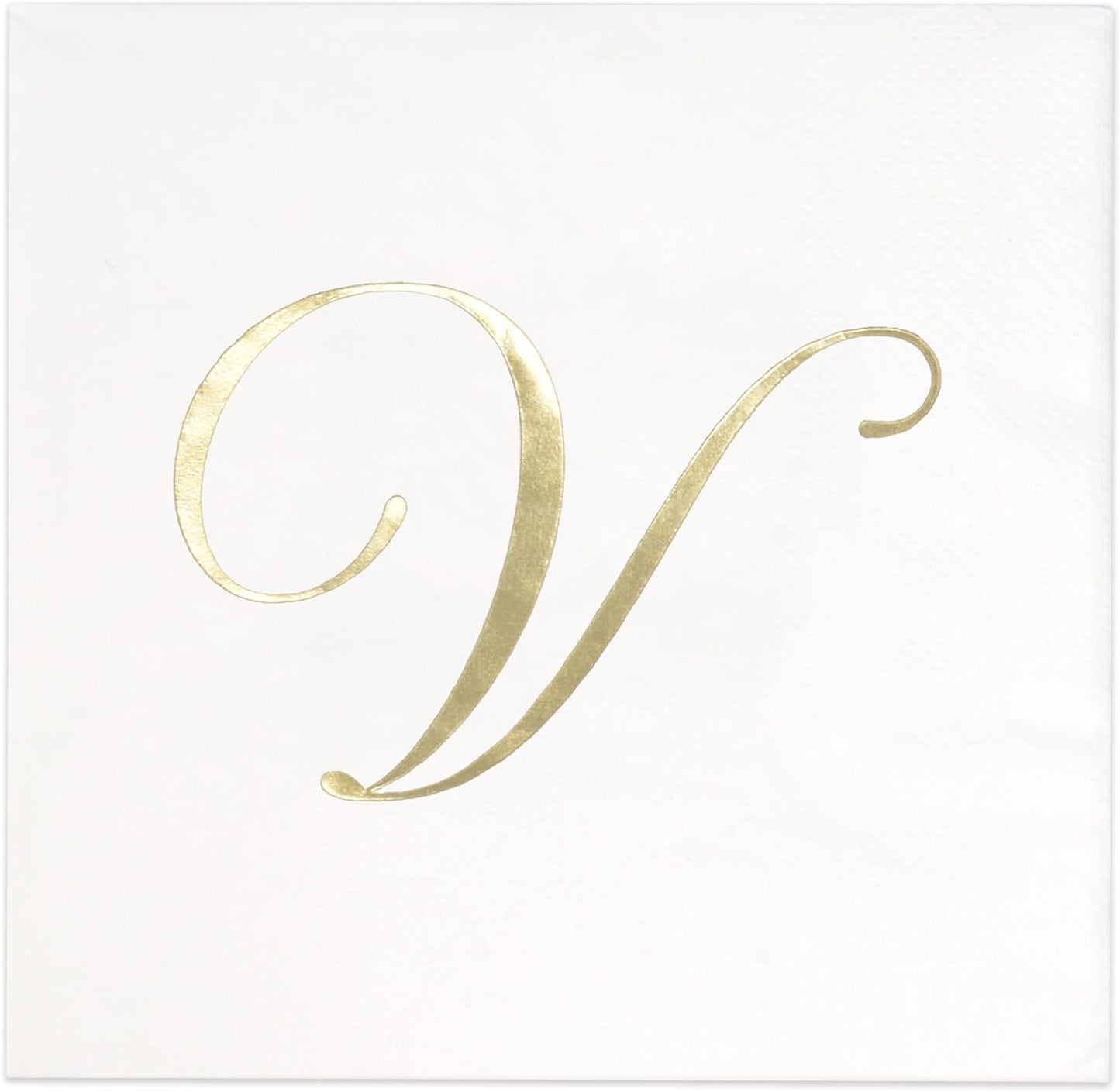 Gift Boutique 100 Gold Monogram Cocktail, Letter V Disposable Paper Pack Elegant Metallic Golden Foil Hand Napkin for Powder Room Wedding Holiday Birthday Party Baby Shower Decorative Towels
