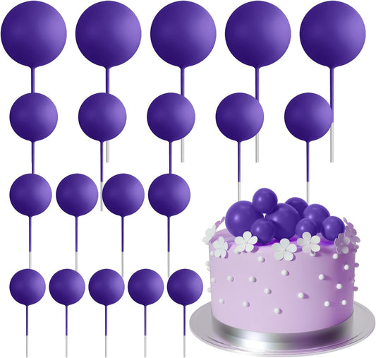 ASTARON 20 Pcs Ball Cake Topper Decorations Mini Balloons Cake Topper Sticks Dark Purple Balls Cake Picks Cake Topper Balls Cake Decorations for Halloween Birthday Cake Decorations