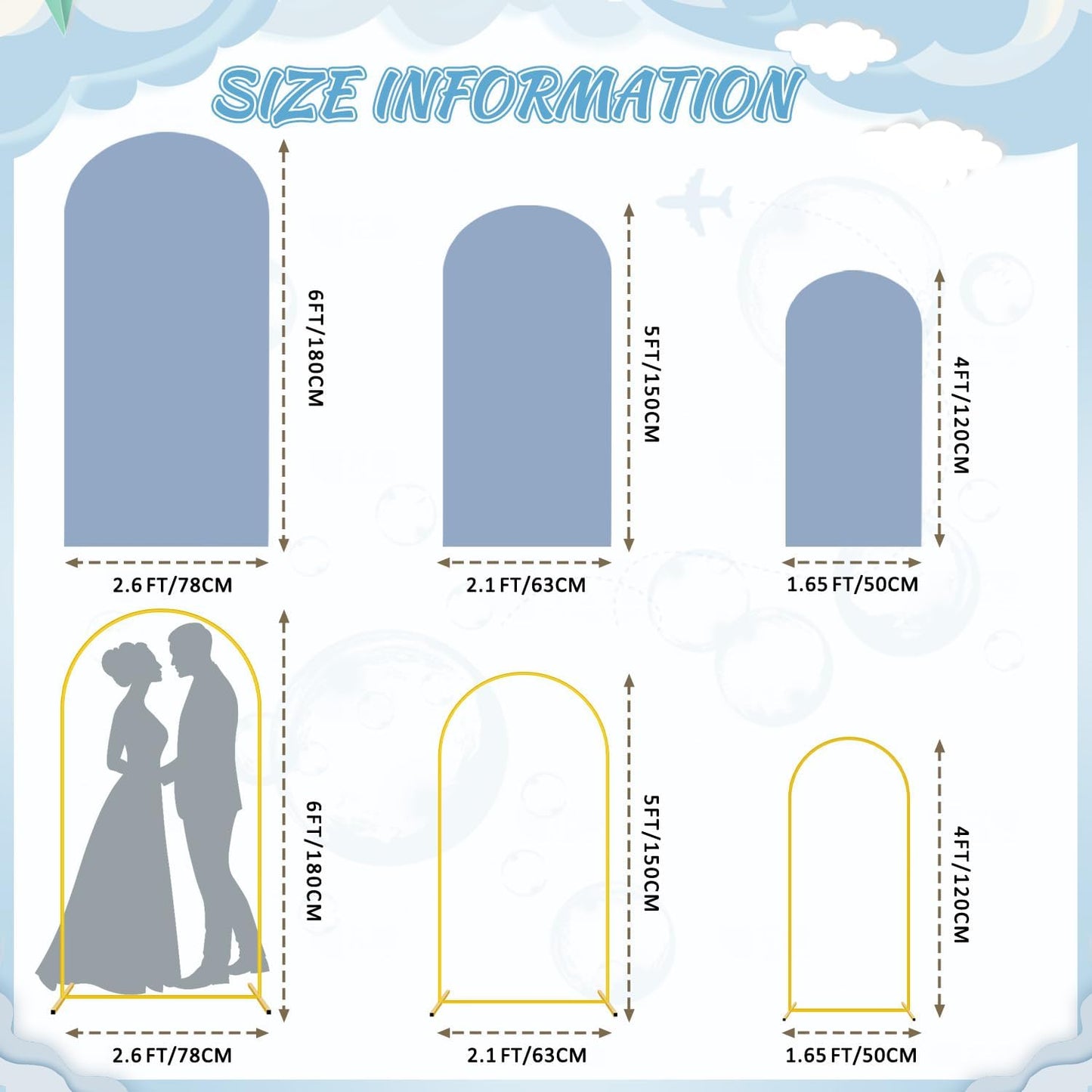 Arch Backdrop Stand and Cover Set of 3 (6FT, 5FT, 4FT) Backdrop Stand for Parties Dusty Blue Arch Covers Stretchy Backdrop Metal Arch Frame Stand for Wedding Graduation Ceremony Birthday Decoration