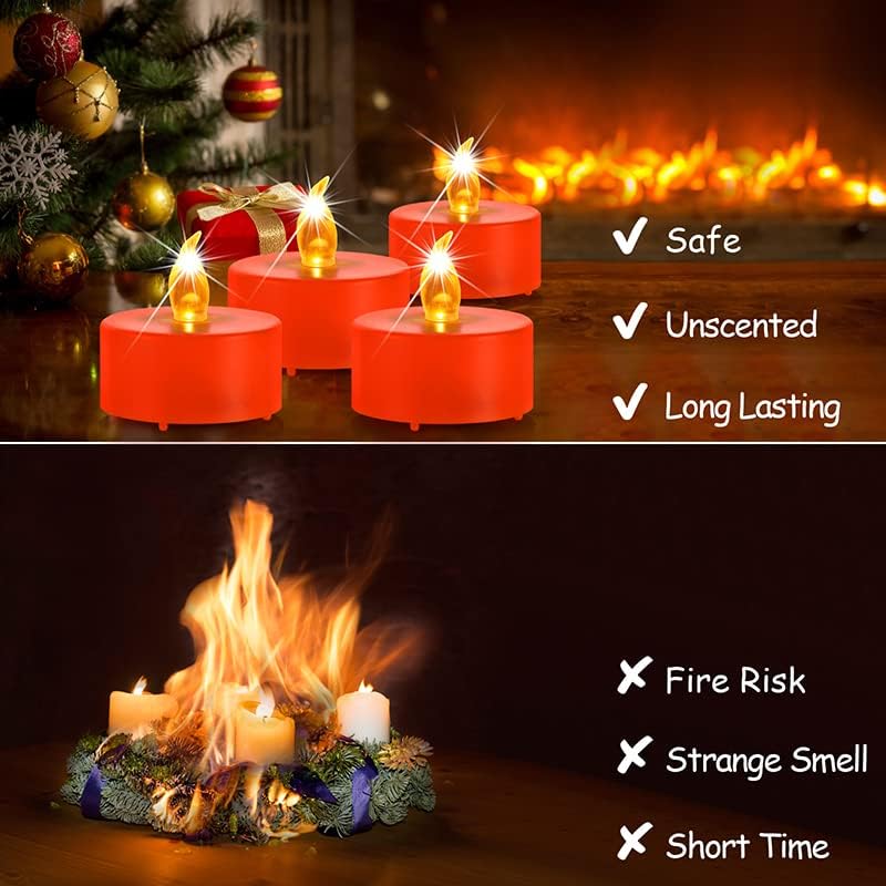 Battery Operated LED Tea Lights: 24PACK Flameless Electric Votive Candles Lamp Realistic and Bright Flickering Holiday Gift Long Lasting 150Hours for Seasonal & Festival Celebration Orange