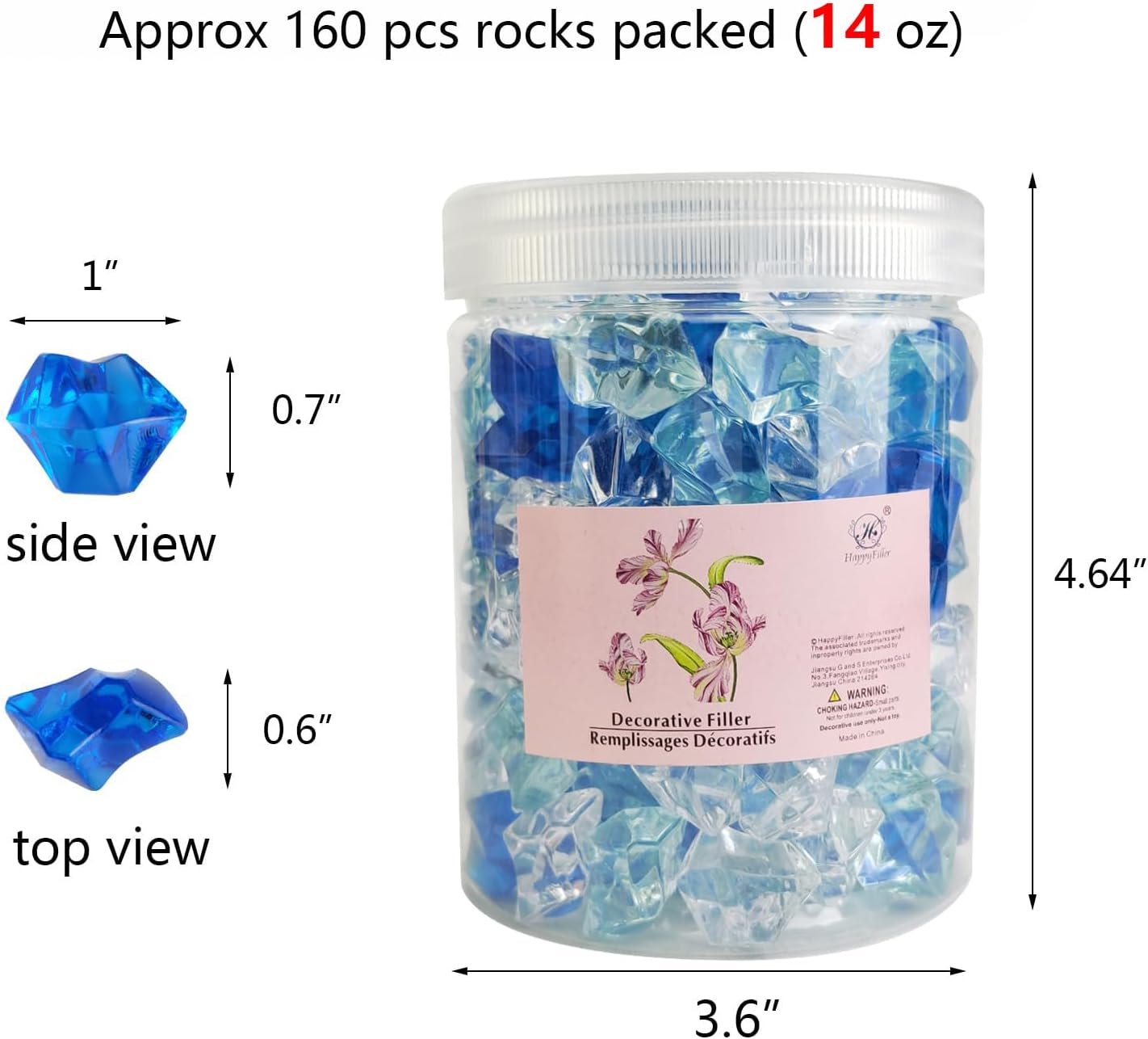 HappyFiller 14 OZ Faux Crystal Acrylic Gems Ice Rock Stones Blue,Clear Mix for Glass Vase Fillers,Art Crafts, Aquarium Fish Tank,Floral Display,Table Scatter,Boy Bluey Birthday Party Decor,Home Accent
