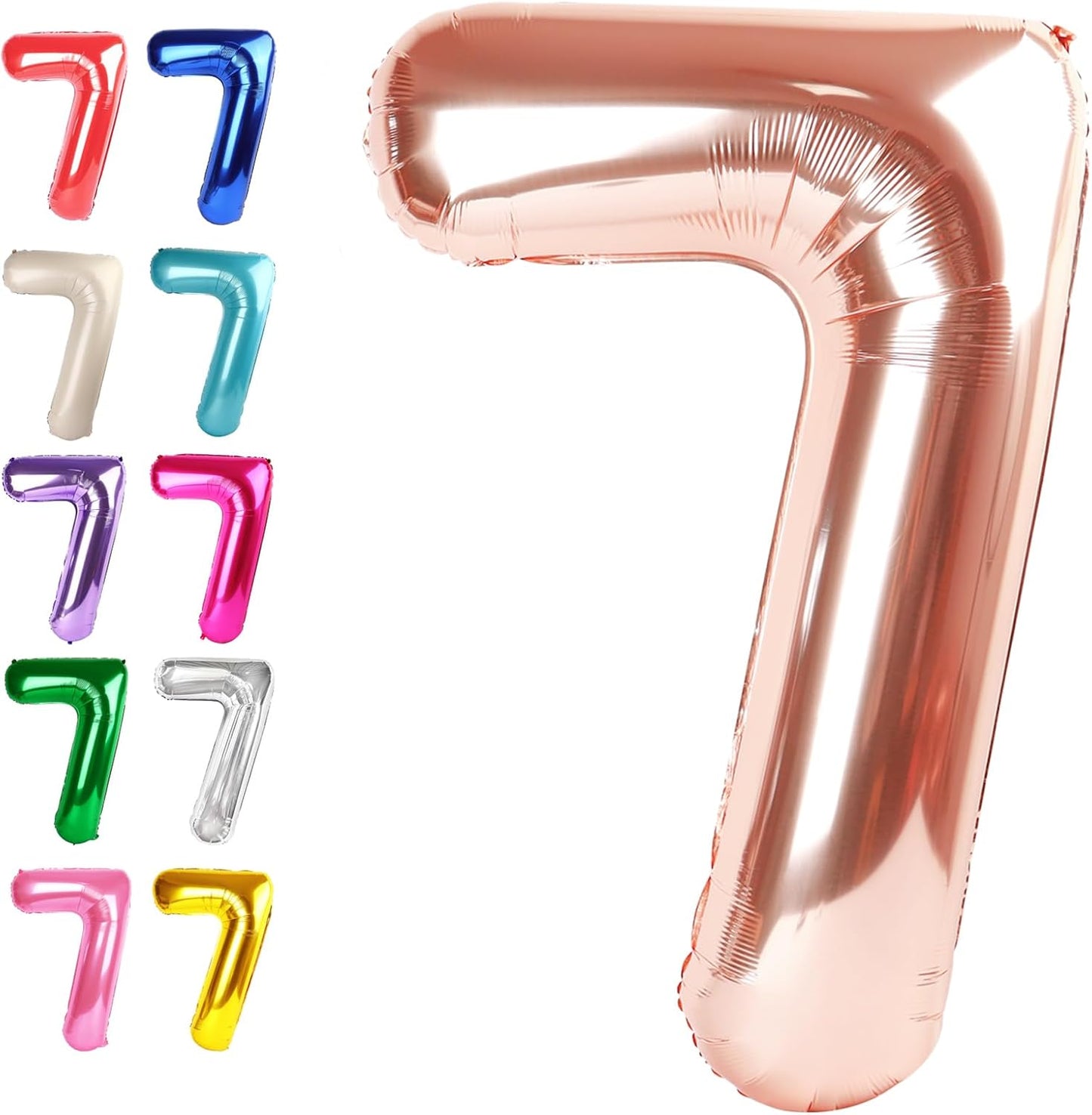 Digital Number 7 Rose Gold Birthday Balloon 40 Inch, Foil Balloons for 7 17 27 70 77 Party Decorations Supplies, Rose Gold Mylar Numbers Balloon for Seven Wedding Anniversary