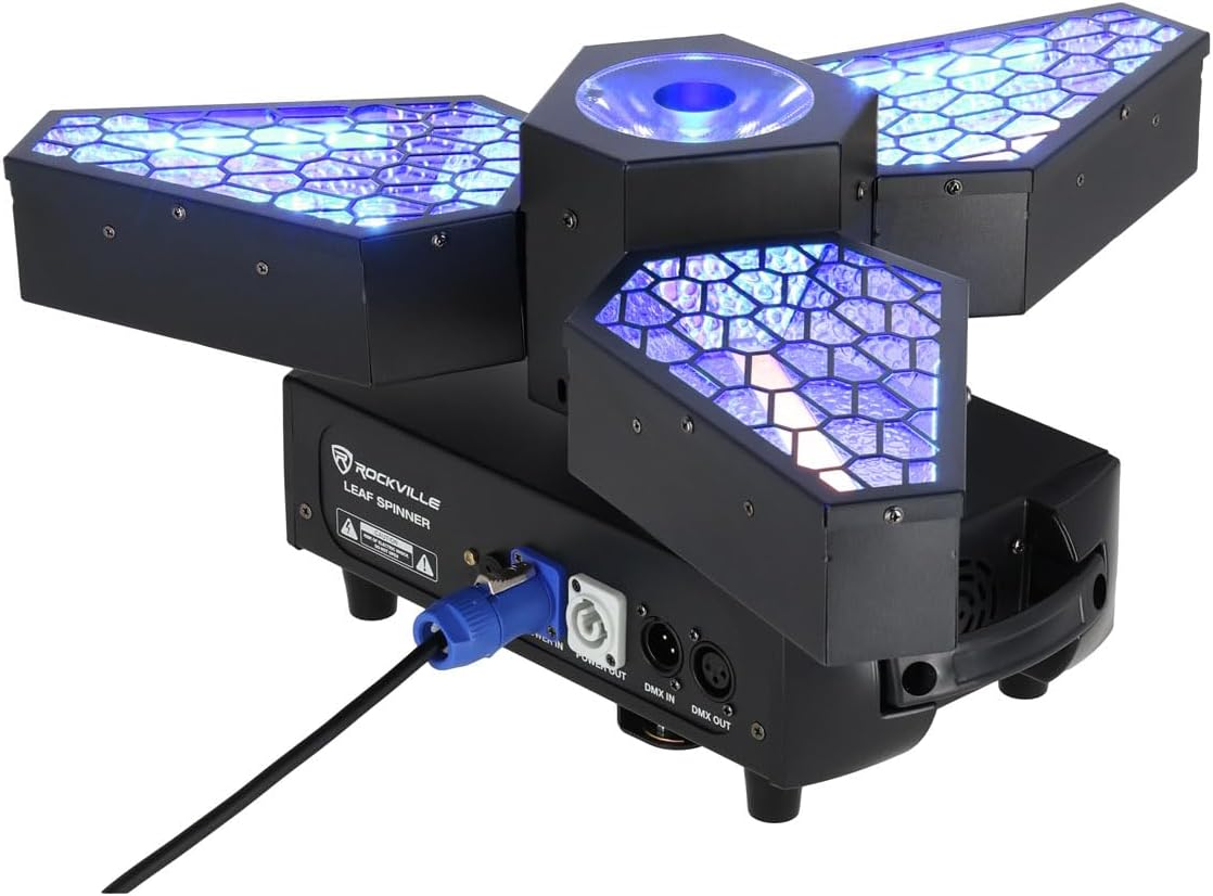 Rockville Leaf Spinner 250W 3-in-1 Rotating DJ Stage Light with Retro Amber RGBW LEDs and 26-Channel DMX Control