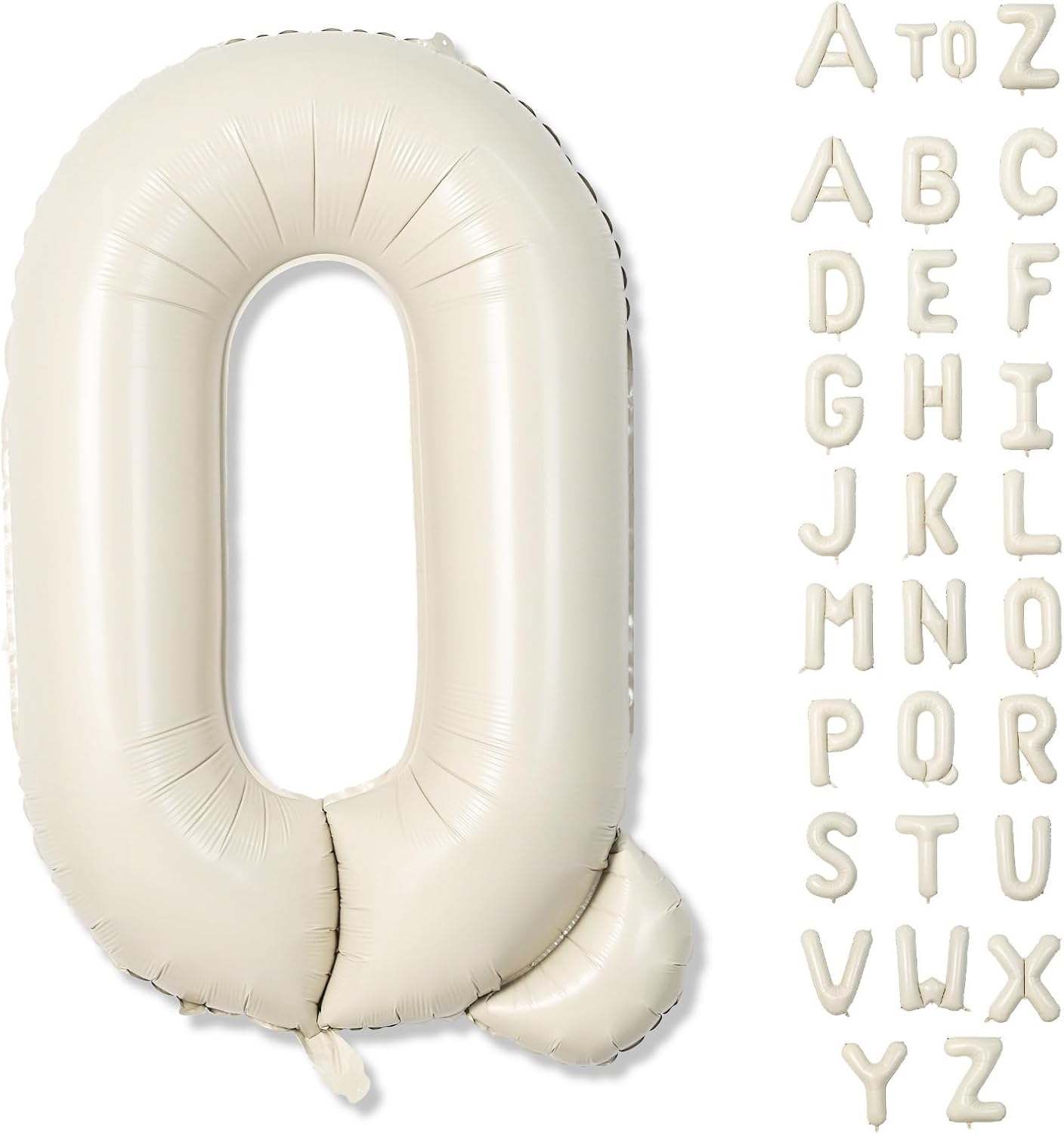 Cream Q 40 Inch Alphabet Foil Name Balloon - Large Self Inflating Letter for Girls Birthday Party, Baby Shower Decoration - White Sand Mylar Helium Custom Beige