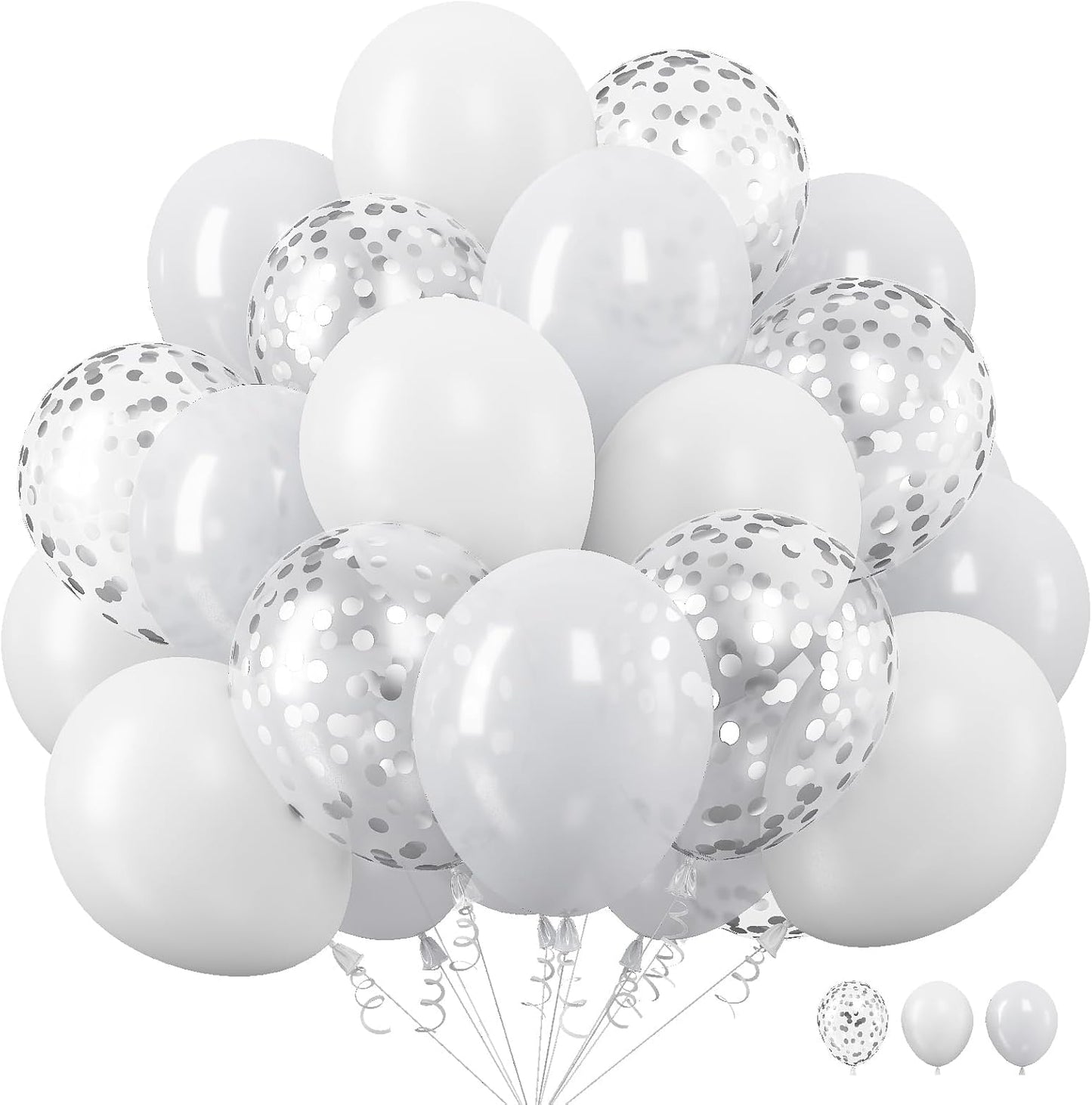 White Balloons, 12 Inch Pearl Pure White Ivory Latex Balloon with Silver Confetti Balloons for Boho Birthday Baby Shower Wedding Bachelorette Retirement Valentine’s Day Party Decorations