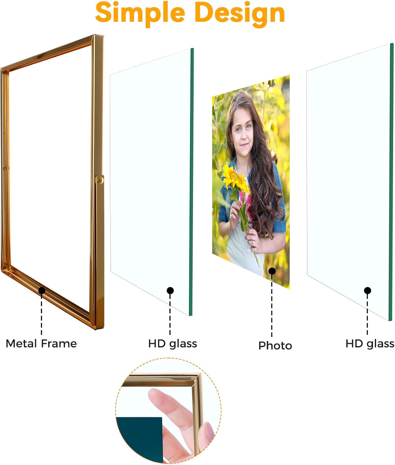 Gold Floating Frame, 5"x7", Vertical, For Picture 4x6, 3.5x5, 2x3 with Floating Effect, Small Tabletop Photo Frame, Classy For Anniversary, Wedding, or Birthday