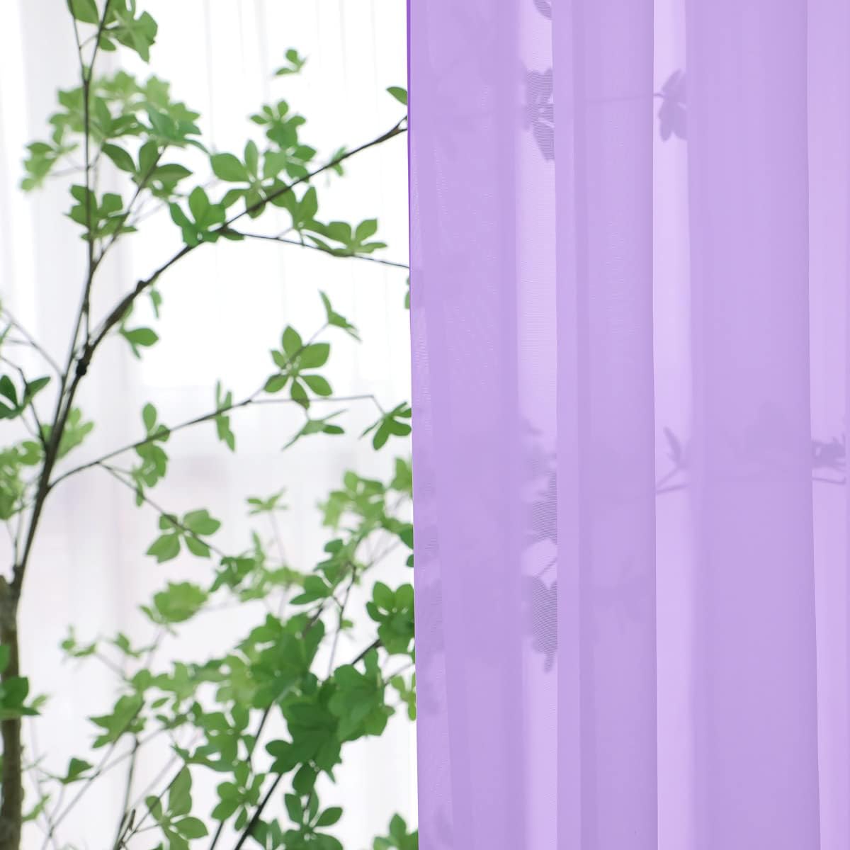 Window Purple Sheer Curtains 120 Inches Long 2 Panels Sheer Curtain Basic Rod Pocket Panel for Bedroom Children Living Room Yard Kitchen (Purple, 52" W x 120" L | 2 pcs)