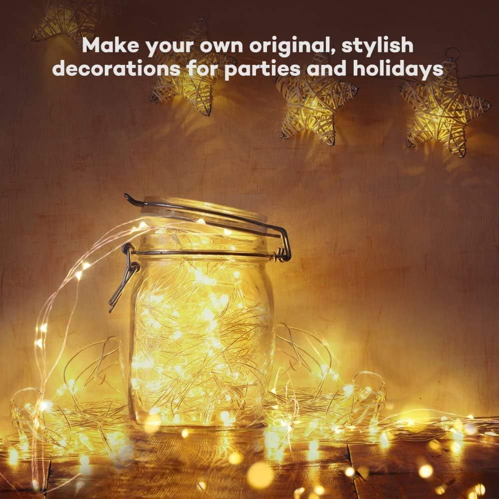 MUMUXI 20 Pack 3.3ft Fairy Lights Battery Operated String Lights, Mini LEDs Powered, Waterproof Indoor Silver Wire Firefly Mason Jars, Warm White for Home Decor, Parties, and Weddings