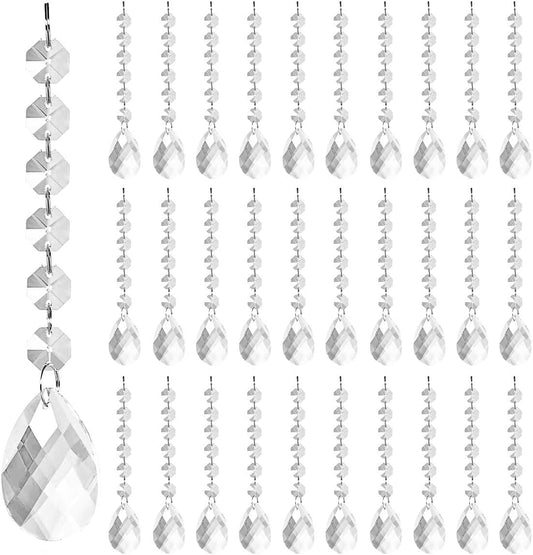 50 Pack Hanging Crystals - Clear Acrylic Prisms Pendant Ornaments for Christmas Tree, Centerpieces, Chandelier, Window & Home Decor, Ideal for Weddings, Parties Decorations (Teardrop)