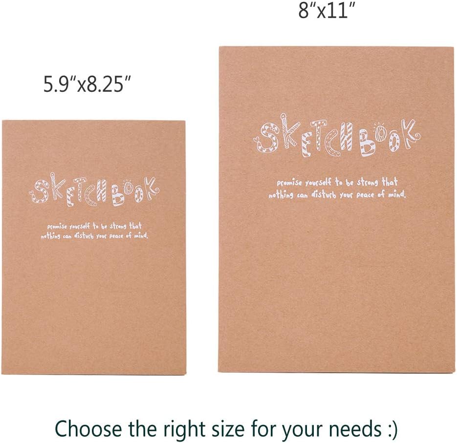 Kraft Cover Drawing Notebook & Sketchbook – Set of 2 Blank Plain Sketch Books – 125g Thick Paper, 200x280mm Paper Ideal for Drawing & Sketching- 128 sheets/256 Pages – 180 Degree Opening, 2pcs