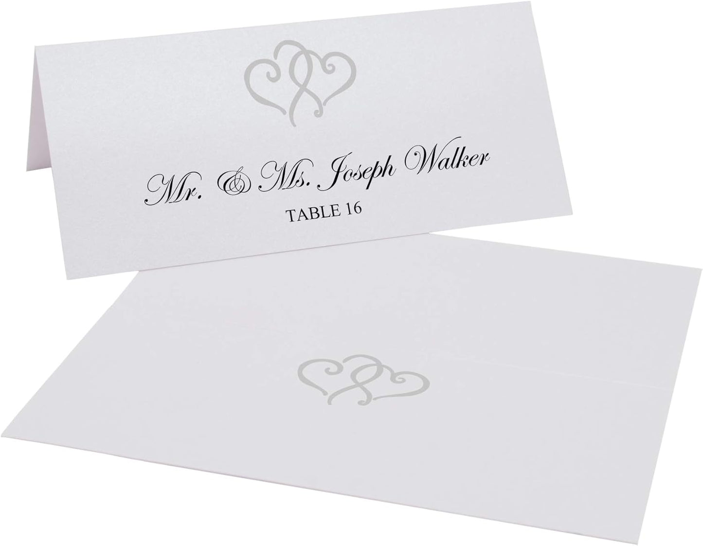 Linked Hearts Place Cards, Silver (Choose Color), Set of 60, Pre-cut and Scored - Wedding, Party, Dinner, and Special Events - Made in the USA