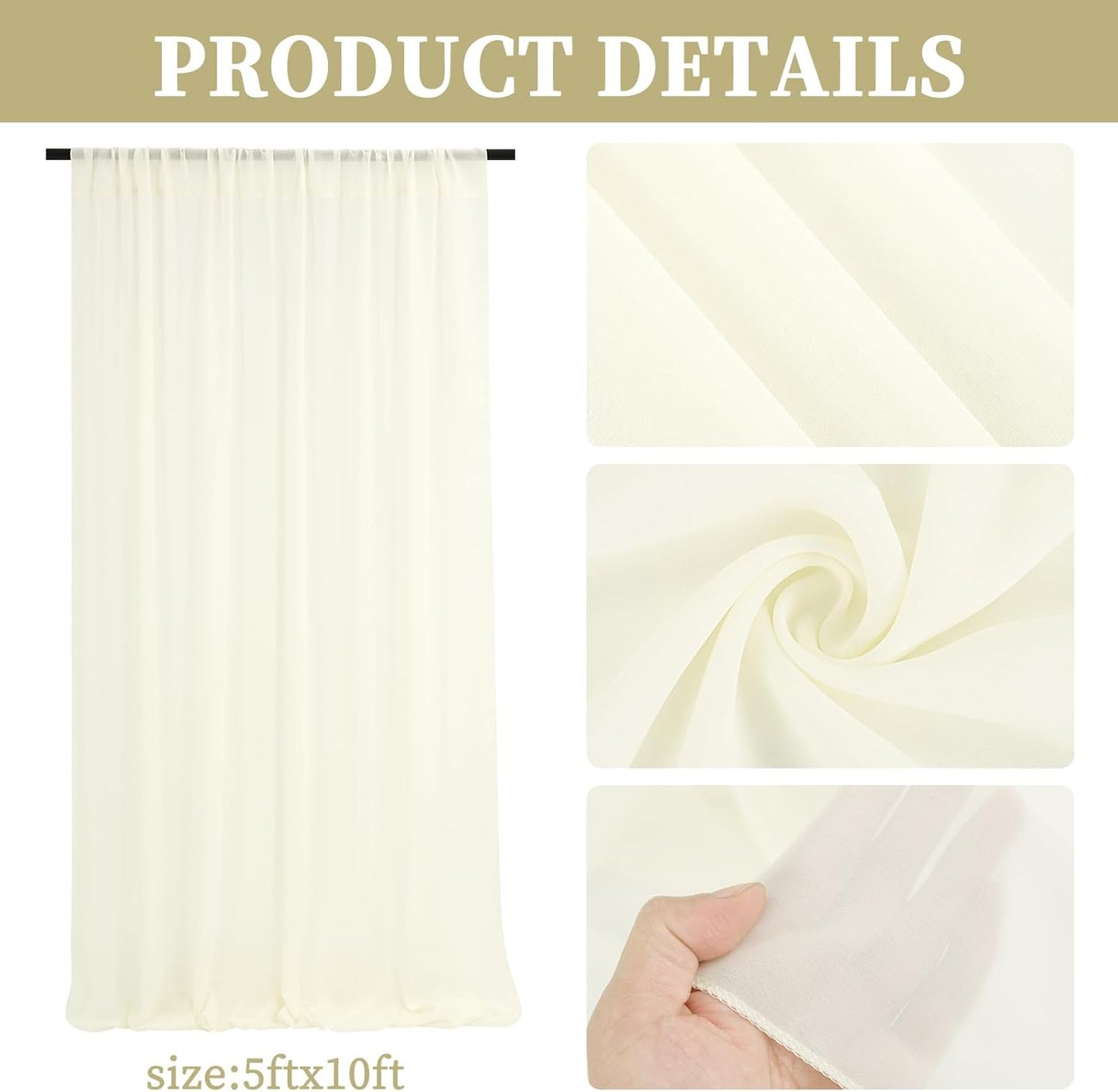 6 Panels Ivory Ceiling Drapes for Wedding 5ftx10ft Chiffon Fabric Arch Draping Curtains Sheer Drapery for Party Ceremony Birthday Baby Shower Reception Stage Swag Ceiling Decorations