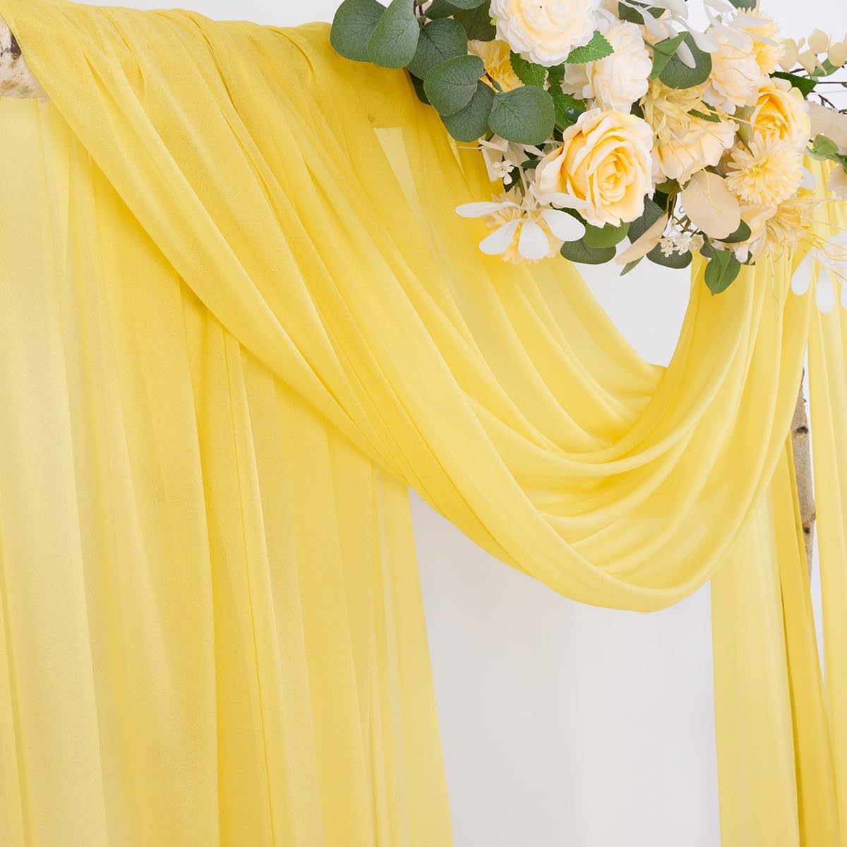 Socomi Yellow Sheer Wedding Arch Draping Fabric 29" x 20Ft 4 Panels Outdoor Curtain Drapes Extra Long for Bridal Baby Shower Ceremony Birthday Party Decor
