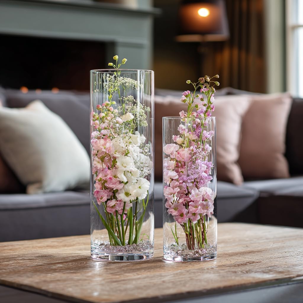 20 Pack Glass Cylinder Vase for Centerpieces, 7.48 and 7.87 inch Candle Flower Vase for Party, Wedding, Banquet Decoration,