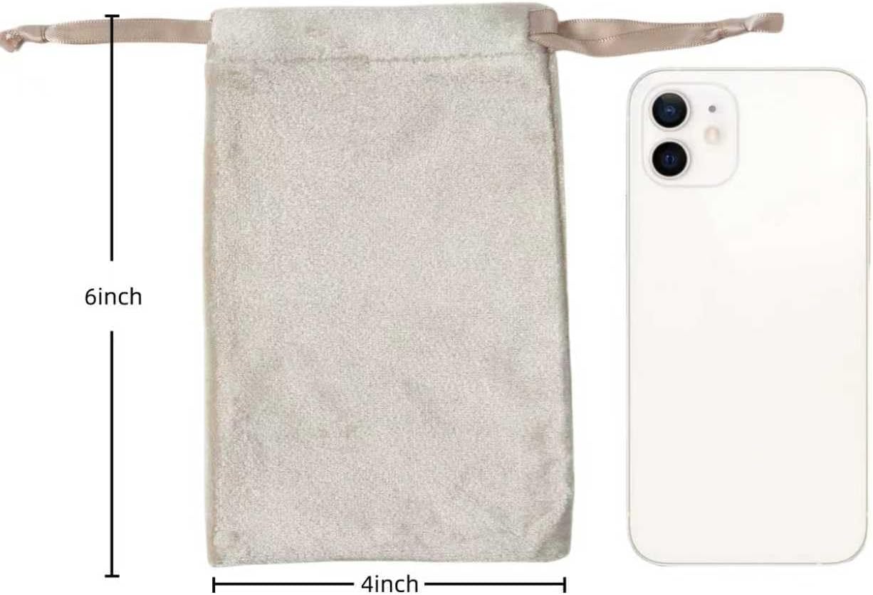 QIANF 12pcs Light Champagne Velvet Drawstring Bags 4x6 inches Glossy Small Velvet Cloth Gift Bags Jewelry Pouches for Storage Wedding Party Favor Christmas