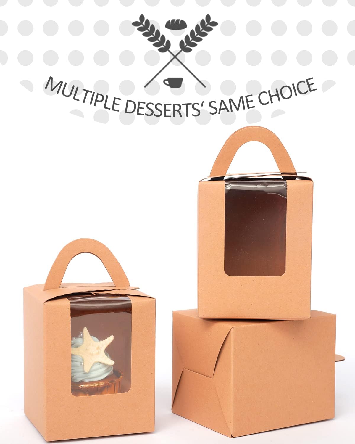 qiqee 100pcs Cupcake Containers Individual Brown Cupcake Holders Disposable Kraft Single Cupcake Boxes with Window 3.7" 3.7"*4.5" Cupcake Boxes