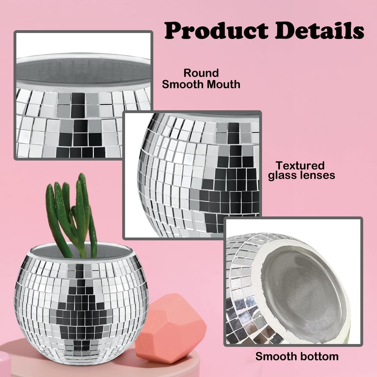 8 PCS Silver Disco Ball Vase,Glass Disco Ball Planter Candle Holder Vase Bulk Mirror Disco Ball Flower Vase for Wedding Centerpieces,Birthday,Office,Bedroom