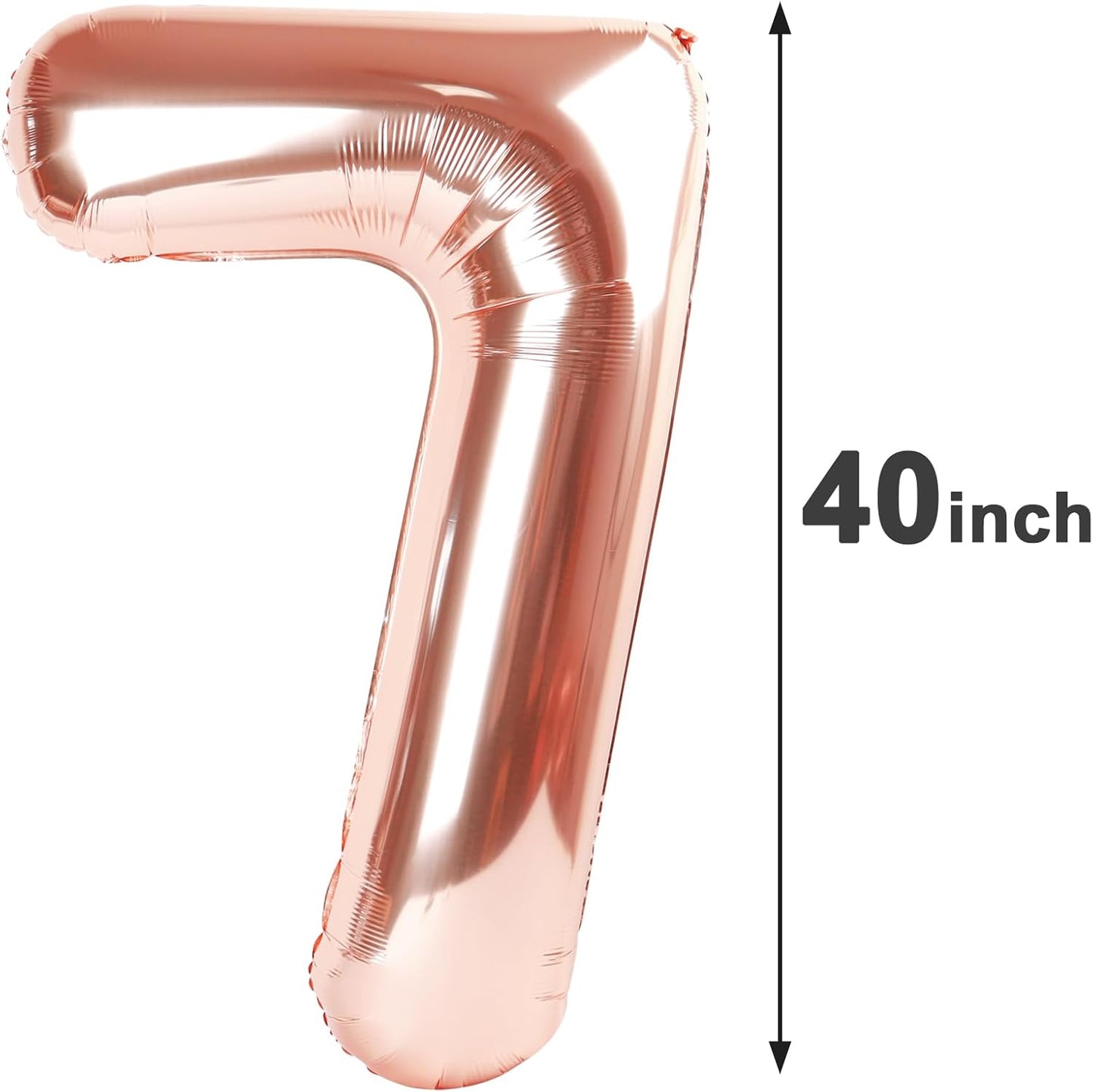 Rose Gold Number 7 Birthday Balloon 40 Inch, Digital Balloons for 7 17 27 70 77 Party Celebration Decorations Supplies, Rose Gold Mylar Foil Numbers Balloon for Seven Wedding Anniversary