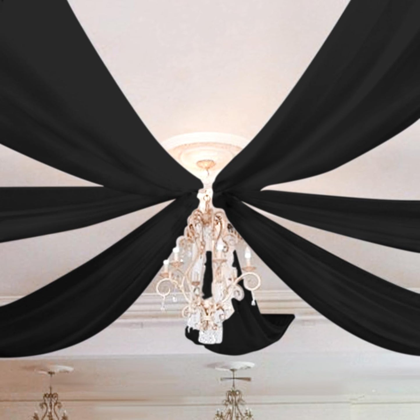 6 Panels Black Ceiling Drapes 5ftx10ft Wedding Chiffon Fabric Arch Draping Sheer Curtains Soft Drapery for Party Ceremony Stage Swag Decorations