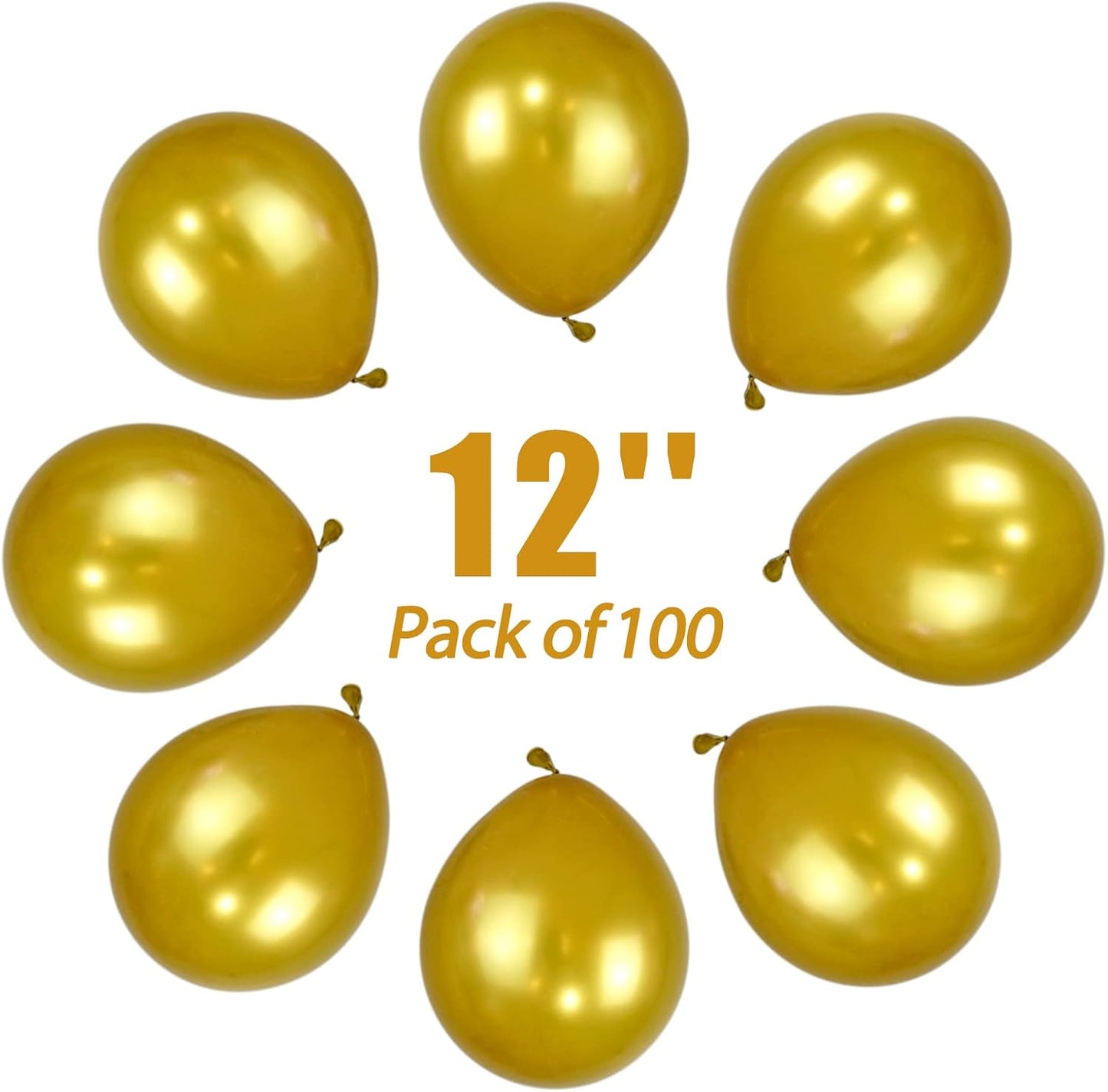 Gold Metallic Balloons 12 Inch, 100pcs Latex Helium Balloons for Birthday Graduation Baby Shower Wedding Anniversary Party Decorations