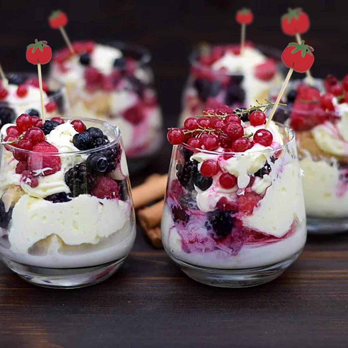 120 Pcs Tomato Cocktail Picks 4.7" Drinks Fruits Hawaiian Party Food Garnish Skewer Sticks Halloween Decorations Supplies Cowboy Handmade Bamboo Toothpicks