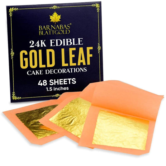 Barnabas Blattgold Edible Gold Leaf 24K - Cake Decorations, Loose Gold Leaf Sheets for Cupcakes - 1.5 inches, Interleaf of 48