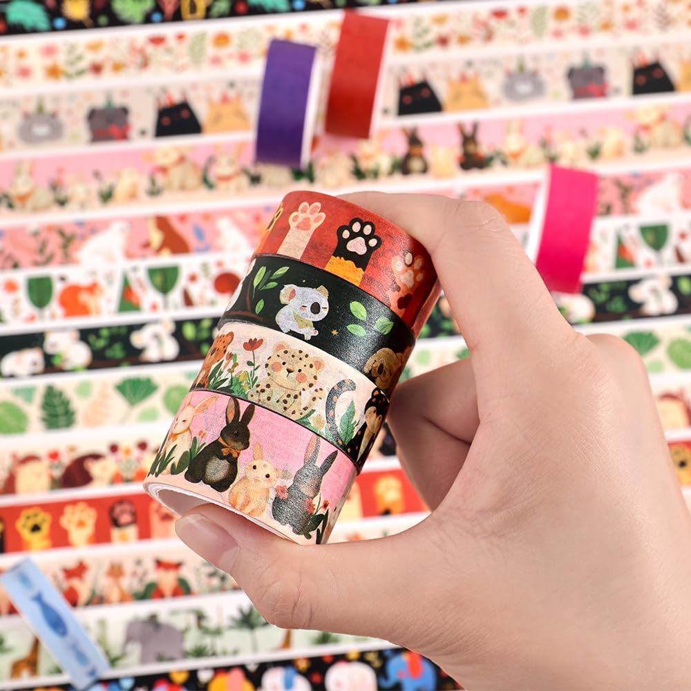 36 Rolls Animal Theme Washi Tape Set, Colorful Cute Adorable Animals Writable Decorative Tapes for Scrapbooking, Bible Journaling, Bullet Journaling, 0.6"x79" per Roll