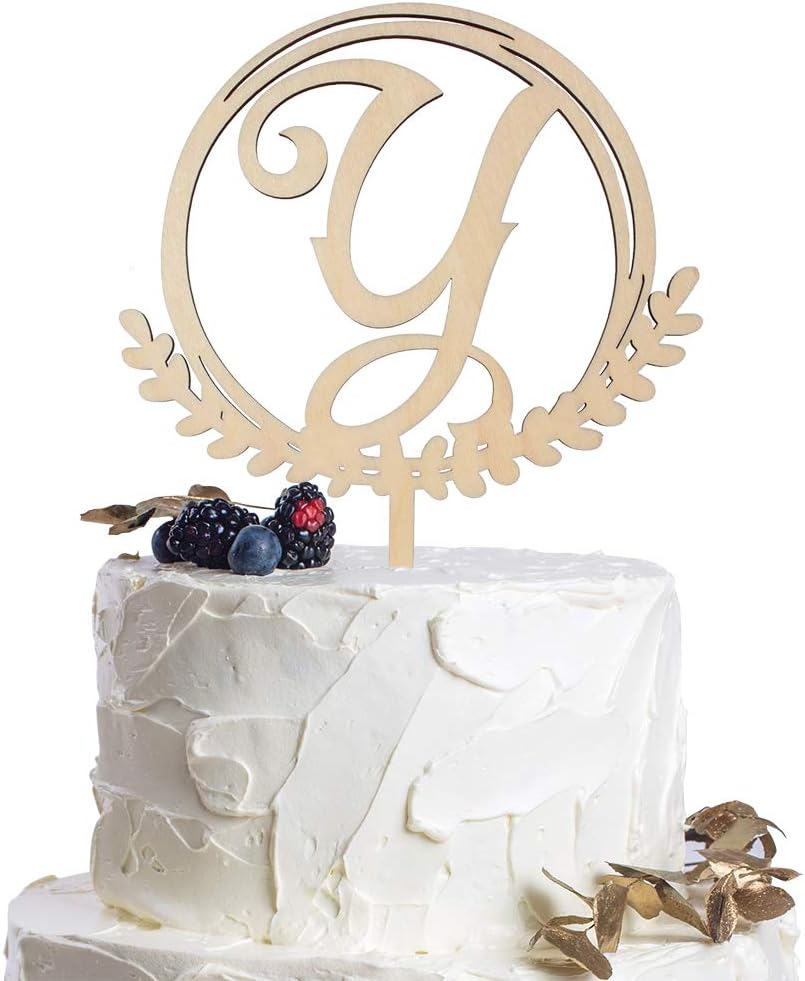 LINGTEER Personalized Inital Letter Y Wooden Cake Topper Perfect for Birthday Rustic Wedding Anniversary Keepsake Party Decoration
